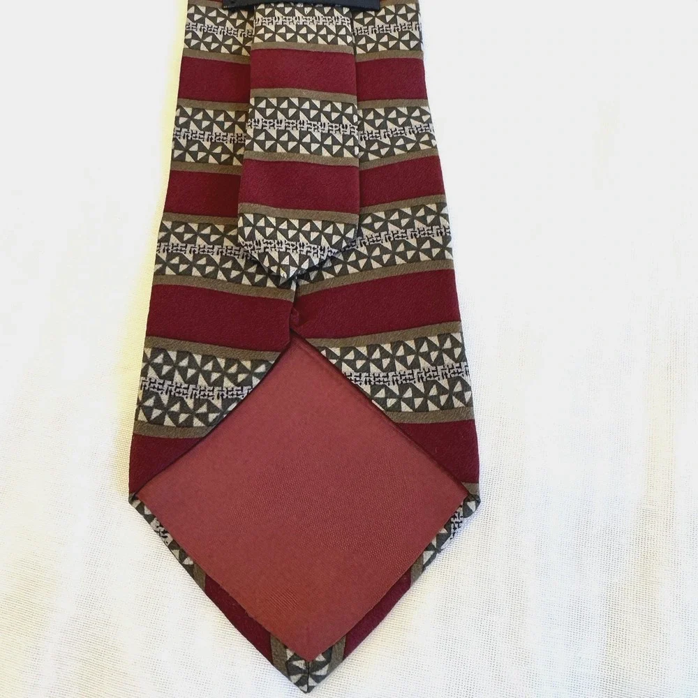Vintage Alexander Lloyd Silk Tie Extra Long 61 in Burgundy Brown Tan Stripe USA - Picture 4 of 6